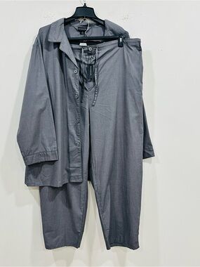 Rochester Men's 2-Piece Pajama Set Gray Long Sleeve Button Up Shirt & Pants  2X
